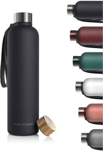 LARS NYSØM Botella de Agua 1l | Botella Agua | Cantimplora Deportiva Tritan Ultraligera a Prueba de Fugas, Apta para el Ácido Carbónico | 2 Tapas Incluidas (Carbon Black, 1000ml)