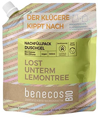 BenecosBIO Nachfüllbeutel Duschgel Lost unterm Lemontree - Bio-Zitrone & Ingwer - zertifizierte Naturkosmetik - vegan - belebende Reinigung & Pflege - 500ml