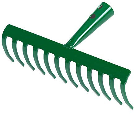Garten Gerät Harke Rasen Boden Erde Rechen 8 bis 14 Zinken Stahl grün Gartenrechen mit und ohne Holz Stiel (Harke 12 Zinken grün ohne Stiel)
