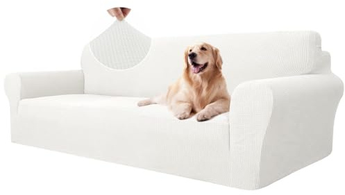 Ystyle Sofa überzug 4 Sitzer Mit Armlehne, Stretch Sofabezug rutschfest, Modern Sofa Cover Für Hunde Haustiere, Atmungsaktiv Couch überzug Mit Elastic Bottom, Weiß