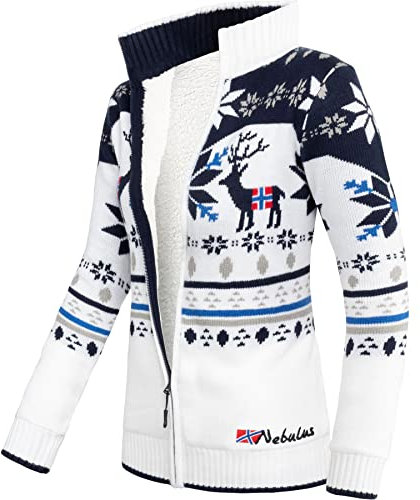 Nebulus Damen Norweger Strickjacke SVERRE, gefütterte Jacke, mit Reißverschluss, Offwhite-Navy - L/40