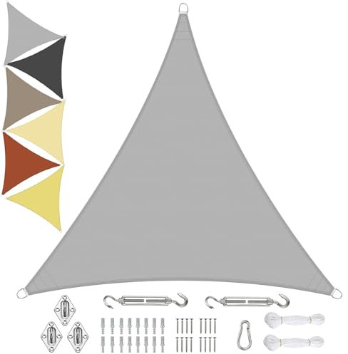 Sichtschutz Sonnensegel Wasserdicht Dreieckigig 4x4x4m aus PES-Polyester 95% UV-Schutz Witterungsbeständig Reißfest Viele Größen und Farben mit Befestigungsset für Terrasse Garten, Hellgrau