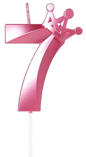 Yiran Geburtstagskerze Zahlen 7, 8cm Rosa Geburtstagskerzen mit Krone, Kerze Geburtstag, Geburtstag Kerze, Tortendeko Geburtstag, Kuchendeko Geburtstag, Geburtstagskerzen für Geburtstagsdeko, Nummer 7