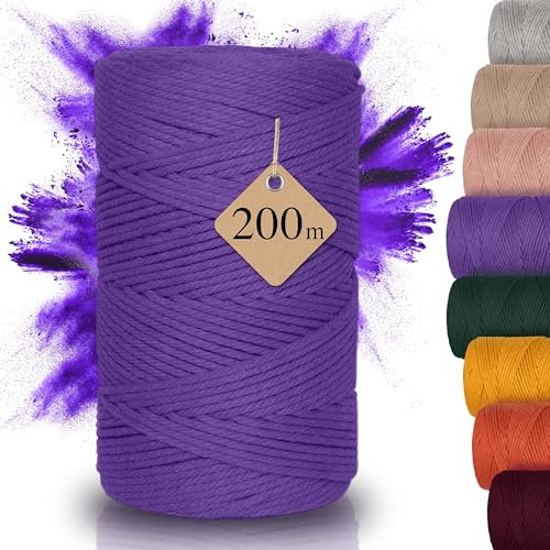 AMPARA – Weiches Makramee Garn 3mm x 200m - 100% Recycelt | umweltschonend & hochwertig - Makrameegarn für DIY Kunst (violett/lila)
