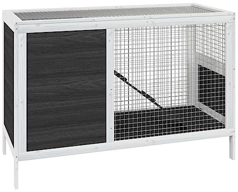 vidaXL Kaninchenstall, Hasenstall mit wasserfestem Dach, Kaninchenkäfig für Außenbereich, Kleintierstall Kleintierhaus, Grau Massivholz Kiefer