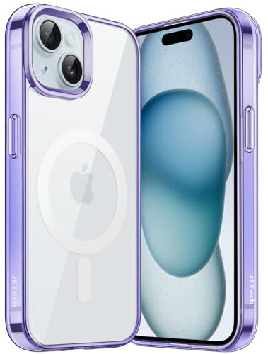 JETech Cover Magnetica per iPhone 15 6,1 Pollici Compatibile con MagSafe Ricarica Wireless, Telefono Custodia Antiurto, Retro Antigraffio Trasparente (Viola Chiaro)