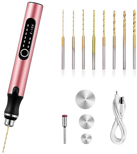 Mini perceuse sans fil à 3 vitesses avec 8 petits forets - Étau électrique rechargeable - Pour la fabrication de bijoux, résine, plastique, bois, porte-clés