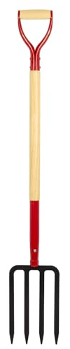 Dikuyeel Heavy Duty Garden Fork for Digging, 4 Tines Pitch Fork for Gardening Compost, Garden Pitch Fork with Wooden Handle, 45 Inches