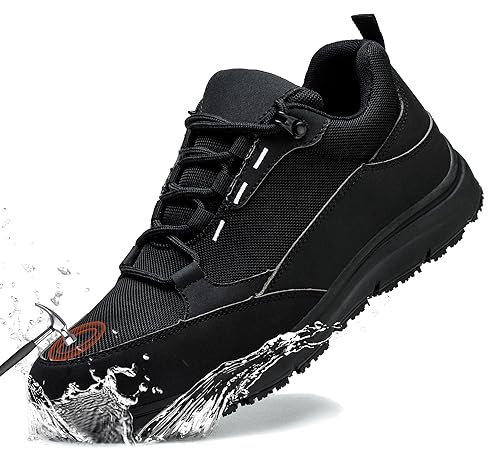 TIAROOTT Sicherheitsschuhe Arbeitsschuhe Herren Damen Wasserdicht Leicht Sportlich Schutzschuhe rutschfeste Atmungsaktiv mit Stahlkappe Sneaker, Schwarz, Gr.44