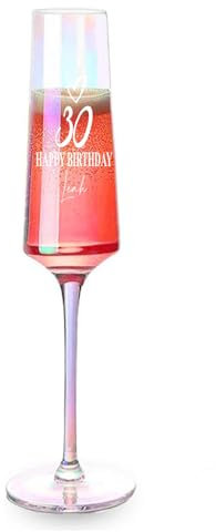 ukgiftstoreonline Personalised Love Heart Any Age Iridescent Champagne Glass Birthday Gift 18th, 21st, 30th, 40th, 50th, 60th, 70th