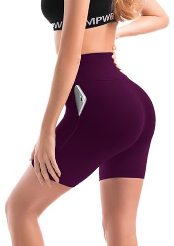 SINOPHANT High Waist Radlerhose Damen mit Taschen Kurz Shorts Leggings für Sommer Sport Fitness Yoga PlumPurple LXL
