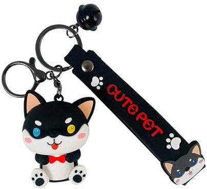 ZDHC Niedlicher sibirischer Husky-Schlüsselanhänger, Kawaii-Anime-Hund, weiches PVC, Tier-Rucksack, Autoschlüssel-Anhänger für Frauen und Mädchen, Schwarz , One size