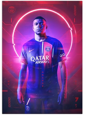 Displate Officiel Paris Saint-Germain Métallique Fixation Magnétique Licence Officielle Image Affiche de Haute Qualité Neon PSG - Mbappe neon hauteur 45 cm largeur 32 cm.