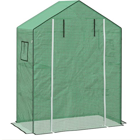 Outsunny Copertura per Serra da Giardino con Porta a Cerniera e Finestre, Telo di Ricambio in PE con Porta Avvolgibile, 140x73x190cm, Verde