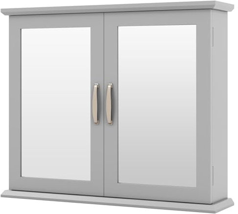 Multigot Bathroom Mirror Cabinet, Wall-Mounted Storage Cabinet with Adjustable Shelves, Double Door Toilet Cupboard for Living Room Bedroom Kitchen (Grey)
