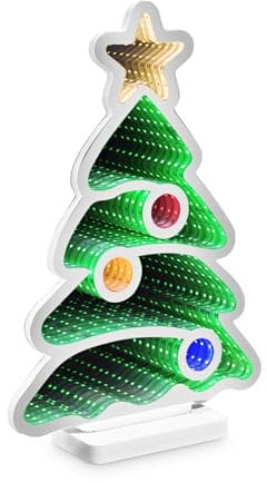 Idena 30550 - LED Infinity Mirror Weihnachtsbaum, ca. 13 x 5,5 x 22 cm, Deko Lampe mit 80 SMD-LEDs und 3D Effekt, Weihnachtsdeko für Innen, batteriebetrieben