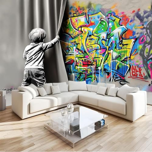 Fototapete Bunte Buchstaben-Graffiti Vlies Tapeten 400x280 cm 3D Effekt Moderne Wandtapete Wohnzimmer Schlafzimmer Wandbilder Wand