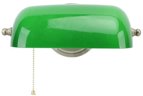 Jiawu Bankers-Wandlampe aus Grünem Glas,Vintage-Wandleuchter,Wandleuchten mit Zugkettenschalter,Traditioneller Verstellbarer Lampenschirm aus Gebürstetem Messing,Wandleuchte mit Zugkette