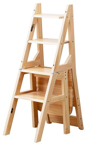 Sedia a scaletta Pieghevole in Legno massello per la Cucina di casa e la Biblioteca | Scalette a pioli trasformabili, Sedia a scaletta Pieghevole a 4 gradini, Sgabello a Doppio Scopo, scalette a pio