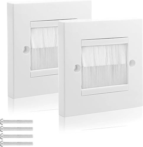 2 Pcs Brush Wall Plate with White Brushes, Brush Plate for Covering Outlets & Tidying Cords, Wall Mounted Cable Brush Plate for Easy Cable Management