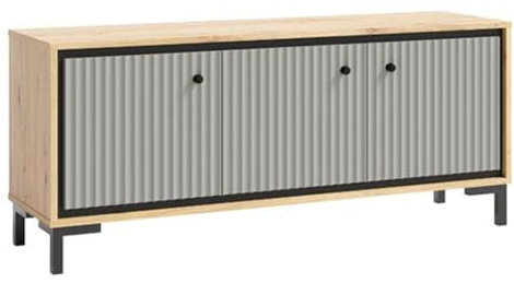 PARII Meuble TV 3 Portes 130x56 cm en Bois Design Contemporain Gris Congo
