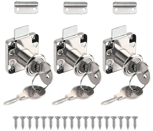 XIYING 3 Pcs Cabinet Lock, Cupboard Locks with Key, 22mm Silver Drawer Cam Lock for Mailbox Drawer Cupboard Cabinet(Screw Included)