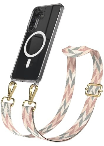 EAZY CASE Handykette - Verstellbares Taschenband kompatibel mit Galaxy S26 Plus, Schulterriemen, Handykordel mit Silikon Hülle, Qi Charging kompatibel, Umhängetasche, Mint/Rosa Mix Gold