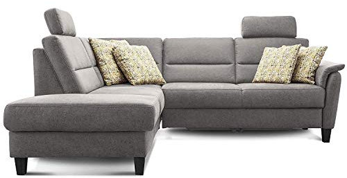 Cavadore Ecksofa Palera mit Federkern / L-Form Sofa mit Ottomanen links / 236 x 89 x 212 / Büffellederoptik Hellgrau