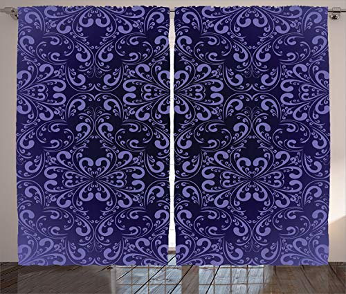 ABAKUHAUS Blumen Rustikaler Gardine, Königliches viktorianisches Muster, Schlafzimmer Kräuselband Vorhang mit Schlaufen und Haken, 280 x 245 cm, Dunkel Violett Lavendel