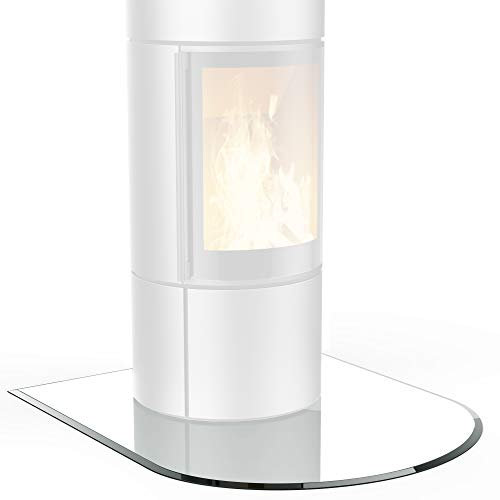 BIJON Glasplatte Rundbogen für Kaminofen mit Dichtlippe, Glasbodenplatte - Funkenschutzplatte Glas mit Facettenschliff, Kamin Hitzeschutz, ESG Sicherheitsglas 125 x 125 cm x 8mm