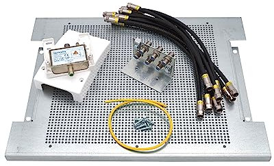 maxx.onLine Lochblech Montageplatte SET für Kabel TV Antennenverstärker, Sat- / Kabel Verteiler inkl. 35cm FLEX F-Stecker Verbindungskabel, Kabel-TV Überspannungsschutz, Erdungswinkel, 6 Teilnehmer