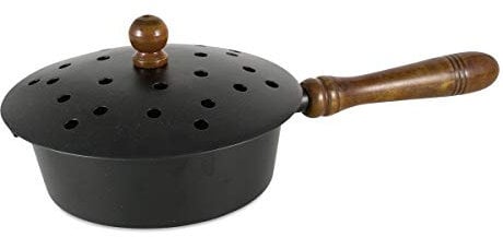 NKLaus Räucherpfanne Metall schwarz Holzgriff Deckel aufklappbar Weihrauchpfanne 2228