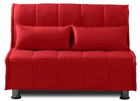 EVERGREENWEB Schlafsofa 120 cm Breit mit Matratze 120x190, Umwandelbar, 2 Sitzer Couch mit Schlaffunktion, Faltbares Bett mit Abnehmbarem und Waschbarem Rot Bezug, Paar Superweiche Kissen | Evening