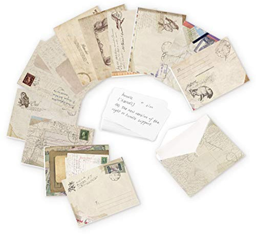 ASFINS Mini Briefumschläge, 72 Stück Mini Umschläge Vintage Umschlag Geschenkkarte Umschlag, mit 100 Stück Weiße Leere Karten, für DIY Hochzeit Geburtstagsfeier (9,5cm x 7,2cm)