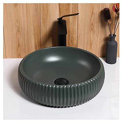 Lavabo Fregadero de la embarcación de baño □ 15.7x5.1 pulgada de cuenca de porcelana de porcelana redonda marco verde fregadero de cerámica Fregadero (Color : B)