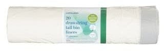 20 Lakeland Drawstring Tall Bin Liners 30L – 45cm x 76cm Easy To Close Tie Tops 75% Recycled Plastic