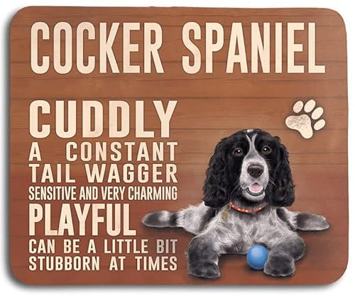 The Original Metal Sign Mouse Mat - Dog Characteristics: Cocker Spaniel, Black and White