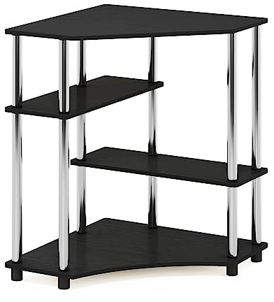 Furinno Turn-N-Tube platzsparender Eckschreibtisch mit Regalen, Americano, Edelstahlrohre
