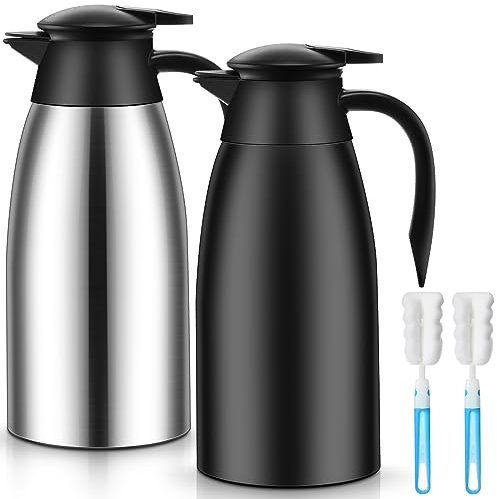 Norme 2 Pcs Thermal Coffee Carafe Insulated Stainless Steel Coffee Carafe for Hot Liquid Vacuum Thermal Pot Creamer Pitcher Dispenser with Brushes Keeping Hot Water Milk(Silver, Black)