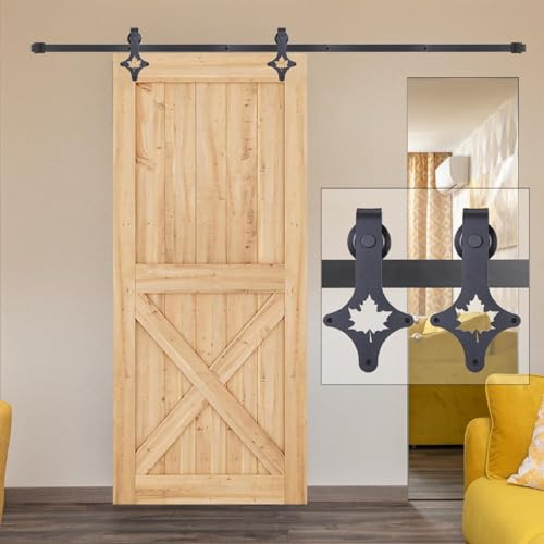 EGTink 180cm/6FT Quincaillerie Kit de Rail pour Porte Coulissante,Systeme Porte de Grange Coulissante,Ensemble Industriel pour Porte Suspendue Coulissante,avec Roulettes,pour Une Porte