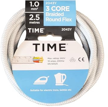 2.5 Metres IRON FLEX CABLE NON KINK BRAIDED FLEXIBLE CORD 3 CORE 1mm 10 Amp