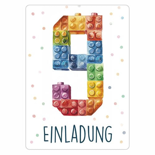 CALLUNA® Baustein Einladungen Kindergeburtstag Mädchen und Junge – 12 Stück – Witzige Baustein Geburtstag Einladungen für die Geburtstagsfeier – Einladungskarten Kids, Building Bauklötze (o. VH)