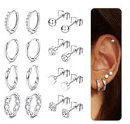 CASSIECA 8 Paar Ohrring Set, Ohrstecker Silber, 316L Chirurgenstahl Medizinische Ohrringe Set Cubic Zirkonia Runde Ohrstecker Hypoallergene Knorpel Huggie Hoop Ohrringe Mehrfach-Piercing Ohr
