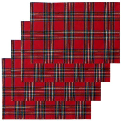 Tovagliolo Tavola 4 Pezzi Tovagliette Natalizie Morbidi Tovaglioli di Stoffa Scozzese in Tartan Scozzese Decorativo Tappetino Tavolo Cucina Decorazioni Festive