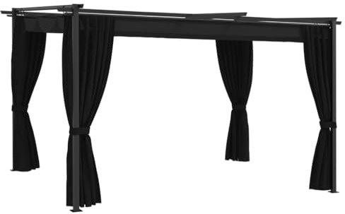IKAYAA Pérgola de Jardín con Techo Retráctil, Pérgola de Aluminio 4 x 3 m, Cenador de Jardín, Poliéster Resistente al Agua y a UV para Patio Terraza Exterior Antracita
