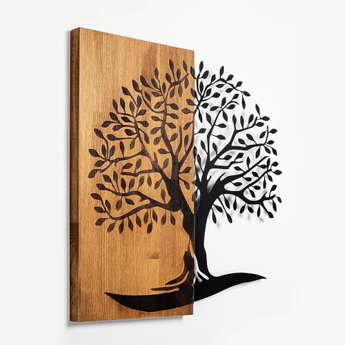Elegant Decorative Wooden Wall Accessory, 58 x 58 cm, 100% Wood & Metal, Walnut & Black | Unique Design, Perfect for Home Decor & Modern Spaces
