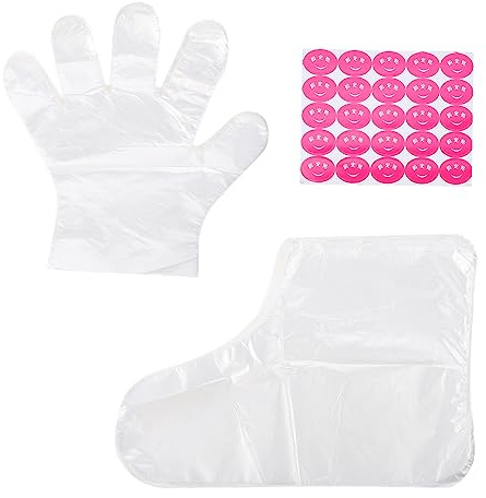 SHERCHPRY Hand und Fußmaske Satz Einweg Feuchtigkeitshandschuhe und Fußpeeling Masken Transparent Praktisch für Haushalt Wellness Reise mit Befestigungsaufklebern Zufälliger Stil