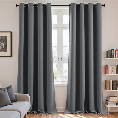 Vangao Vorhang Blickdicht mit Ösen 2er Set H260 x B140 cm, Dunkelgrau | Verdunklungsvorhänge 260 cm lang, Blackout Curtains für Wohnzimmer Schlafzimmer Kinderzimmer Esszimmer, Gardinen Verdunkelnd