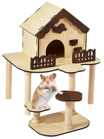 Hamsterhaus, Holz Hamsterkäfig, 10,6 Zoll Landschaft Deko & Stehzubehör, Bett Erkundung Spielzeug für Zucht, Bereicherung, Spielen, Indoor Schlafen für Kleintiere, Graben und Klettern