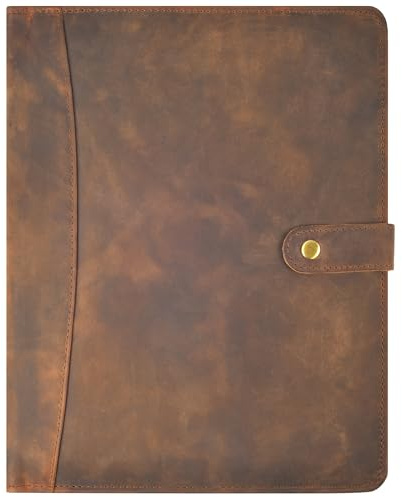 Genuine Leather Portfolio Organizer for Men & Women – Padfolio Folder for A4/Letter Paper with Pen Loop, Document Holder & Card Slots – Ideal for Business & Interviews – Brown